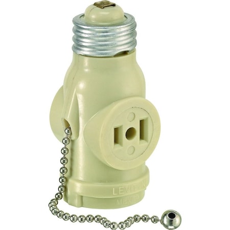 Leviton Leviton Plastic Medium Base Lampholder w/Outlet & Pull Chain 1 pk 01406-00I